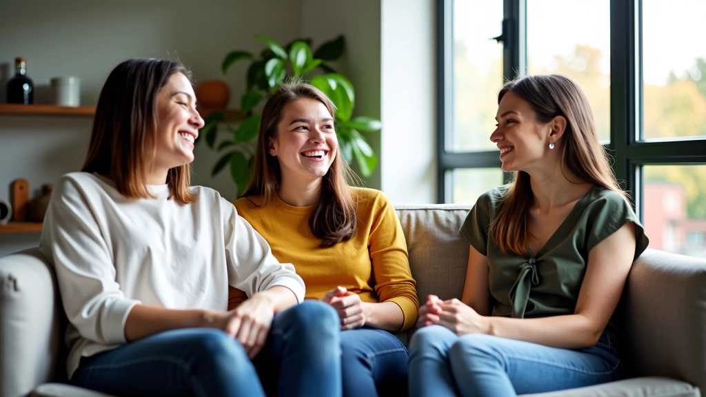 Studenten liggen lachend op een bank in een huiskamer met veel licht van het raam